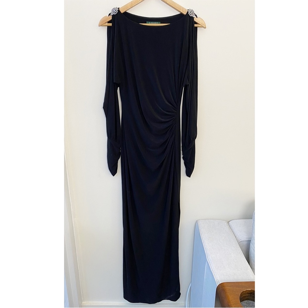 Ralph Lauren Black Ruched Long Sleeve Maxi Dress